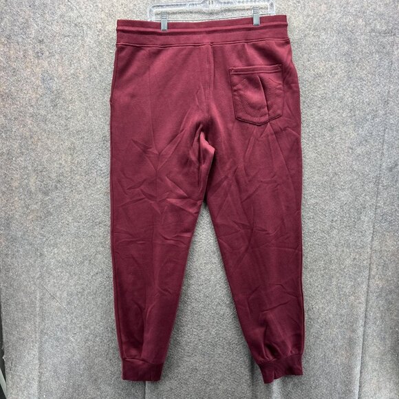 True Religion Jogger Pants Mens Large Red Zinfandel Flock CWP02 Logo Sweatpants - Picture 2 of 13